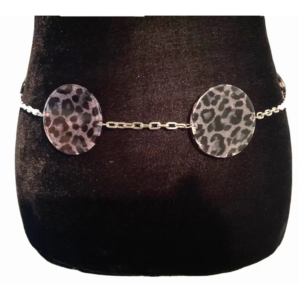 Vintage Chain Belt Leopard Print‎ Lucite Discs